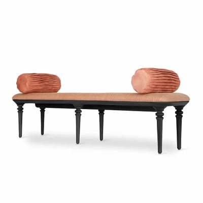 Benches - Ravello - Solidwood Bench with Orange Fabric - ALANKARAM