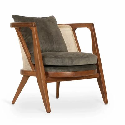 Chairs - Ringi - Lounge Chair with Green Fabric - ALANKARAM
