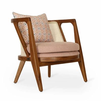 Chairs - Ringi - Lounge Chair With Peach Fabric - ALANKARAM