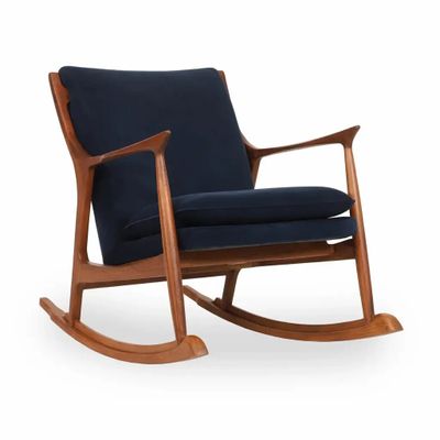 Chairs - Ruru - Lounge Chair with Dark Blue Fabric - ALANKARAM