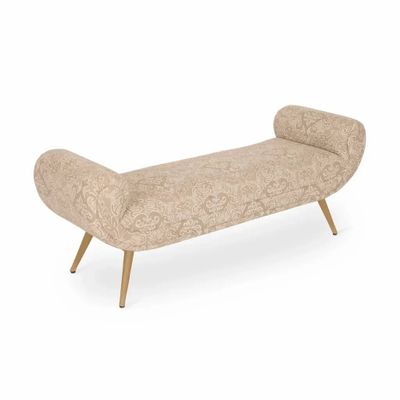 Sofas - Santai - Solidwood Bench with Grey Printed Fabric - ALANKARAM