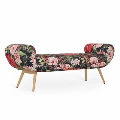 Sofas - Santai - Solidwood Bench with Multicolor Printed fabric - ALANKARAM