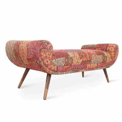 Canapés - Santai - Banc en bois massif avec tissu imprimé multicolore - ALANKARAM