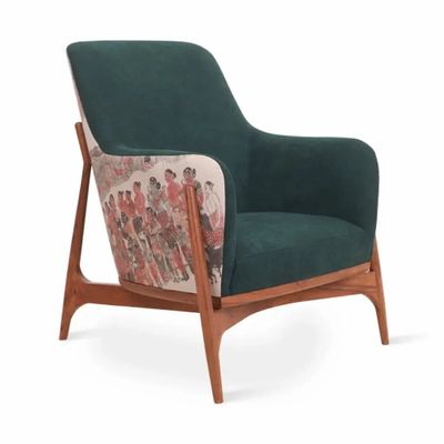 Chaises - Syva - Fauteuil Lounge en tissu imprimé vert et rouge - ALANKARAM