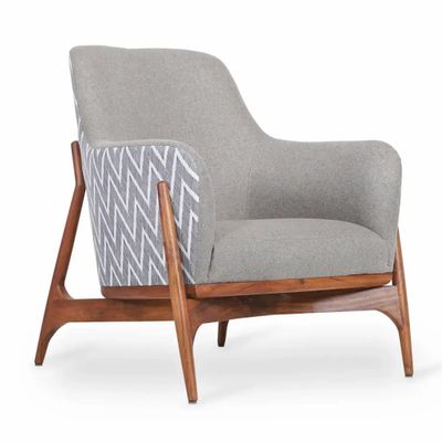 Chairs - Syva - Lounge Chair with Grey Fabric - ALANKARAM