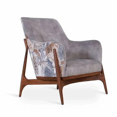 Chairs - Syva - Lounge Chair with Purple, Printed Fabric - ALANKARAM
