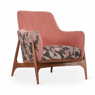 Chairs - Syva - Lounge Chair with Red and Black Floral Printed Fabric - ALANKARAM