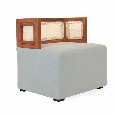 Ottomans - Tenang - Square Ottoman with Grey Fabric - ALANKARAM