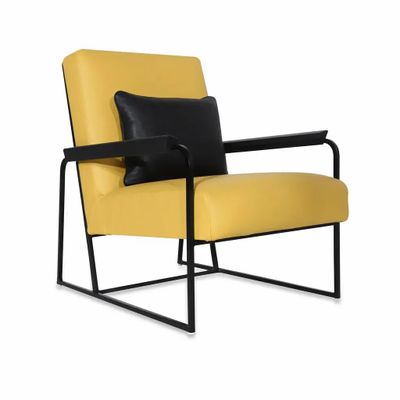 Chairs - Tubli - Lounge Chair with Yellow Leather - ALANKARAM