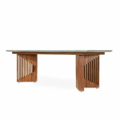 Tables Salle à Manger - Table à manger Tyllog en teck avec plateau en pierre - ALANKARAM