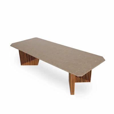 Tables Salle à Manger - Table à manger Tyllog en teck avec plateau en pierre - ALANKARAM