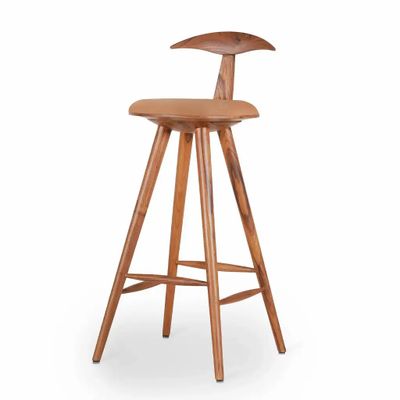 Chaises - Udita - Chaise haute en similicuir beige et teck - ALANKARAM