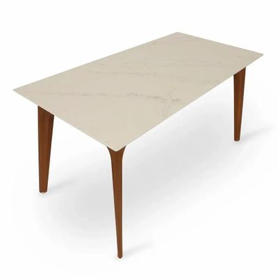Dining Tables - Uvala - Teakwood Dining Table with Stone Top - ALANKARAM