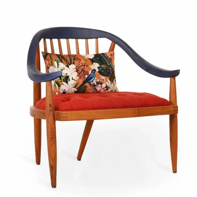 Chairs - Vakra - Lounge Chair With Blue stain - ALANKARAM