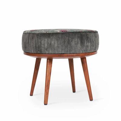 Ottomans - Zoya - Teakwood Round Ottoman - ALANKARAM