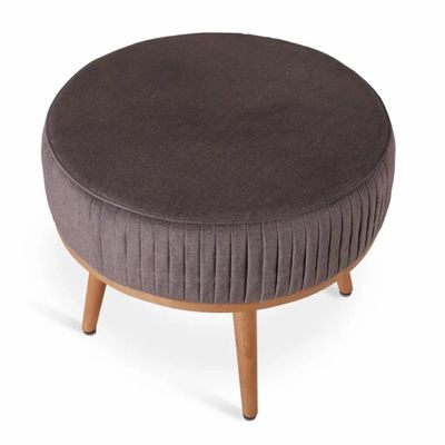 Poufs - Zoya - Pouf rond en teck avec tissu marron - ALANKARAM