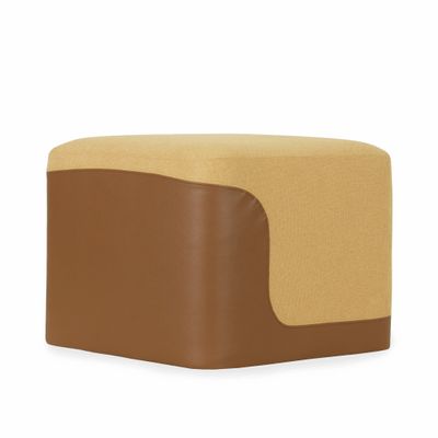 Poufs - Pouf - Ottoman carré en cuir marron et tissu jaune - ALANKARAM