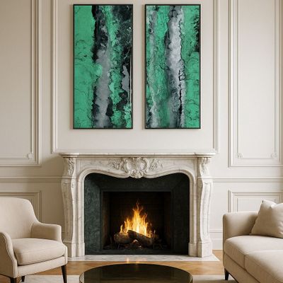 Paintings - Painting Acrylic Resin Diptych "Malachite" - TURIK&ART (KSENIIA TURIK)