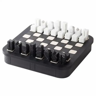 Design objects - Large Chess Set by Giobagnara in Monogram Leather and Marble - ELIE SAAB MAISON