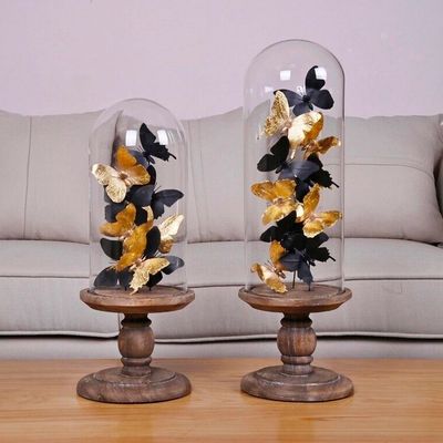 Objets de décoration - S/2 ASS.DE PAPILLONS NOIR/GOLD SOUS GLOBE - FANCY