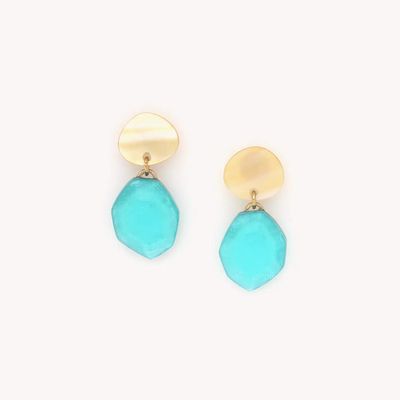 Bijoux - Petites boucles d'oreilles lagon et nacre dorée - Izmir - NATURE BIJOUX