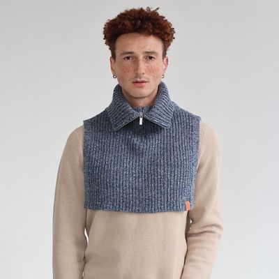 Scarves - Heather blue JAVIER wool trucker collar - MONSIEUR CHARLI