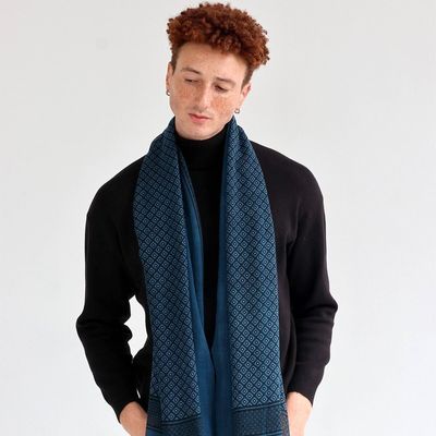 Scarves - PIERIC blue wool scarf - MONSIEUR CHARLI