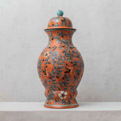 Pièces uniques - Jarre en majolique à motif floral - HUAKAL