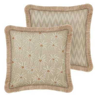 Garden textiles - Double sided cushion Laura Sand & Ecru x Rosita Sand & Ecru - PALAIS SUSTAINABLE LUXURY