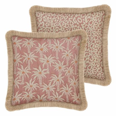 Garden textiles - Double sided cushion Laura Rose & Ecru x Maya Rose & Ecru - PALAIS SUSTAINABLE LUXURY