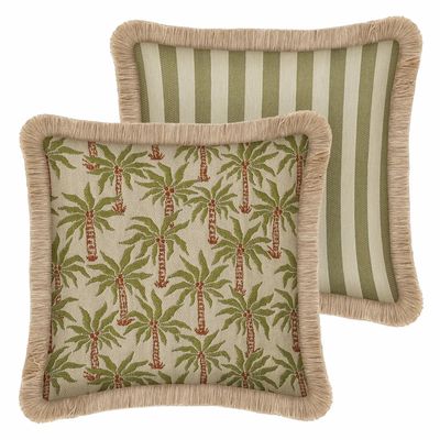 Garden textiles - Double sided cushion Laura Olive & Spice x Jackie Olive & Ecru - PALAIS SUSTAINABLE LUXURY