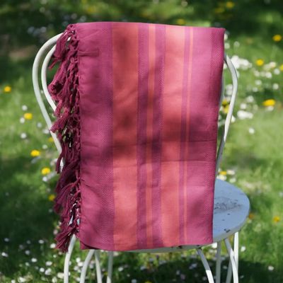 Bath towels - FOUTA WOVEN IN ORGANIC COTTON - GARDEN COLLECTION - FUCHSIA COLOR - KARAWAN AUTHENTIC