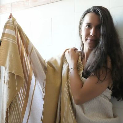 Serviettes de bain - FOUTA EN COTON BIOLOGIQUE - Collection SAND- Couleur SABLE & BLANC - KARAWAN AUTHENTIC