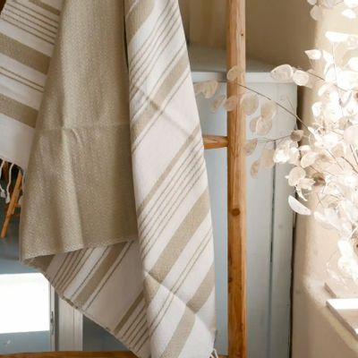 Bath towels - ORGANIC COTTON TOWEL - WHITE SAND Collection - Color WHITE & GINGER - KARAWAN AUTHENTIC