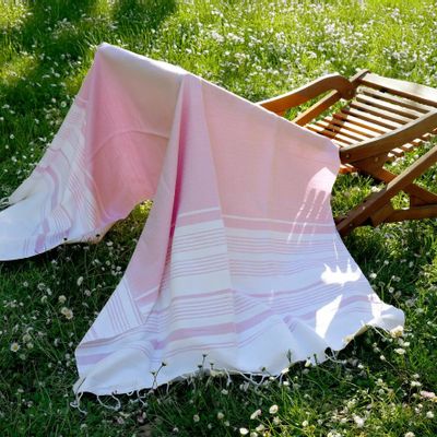 Serviettes de bain - FOUTA EN COTON BIOLOGIQUE - Collection WHITE SAND- Couleur BLANC & PARME - KARAWAN AUTHENTIC