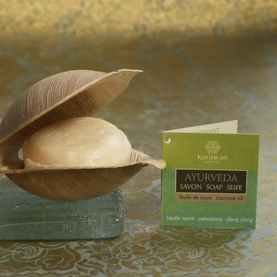 Savons - SAVON SOLIDE AYURVEDIQUE - BASILIC SACRÉ - GRAND FORMAT - KARAWAN AUTHENTIC