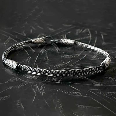 Bracelets - FINE BRAID BRACELET - SILVER AND OXIDIZED SILVER - HANDMADE - MEN & WOMEN - KARAWAN AUTHENTIC