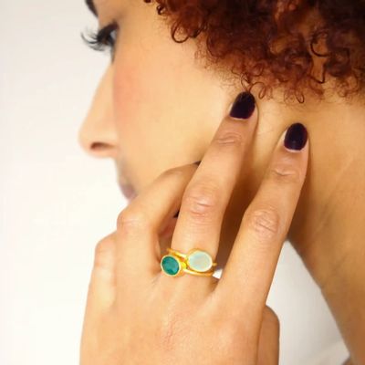 Jewelry - GOLD PLATED RING\" DROP\” AQUA CHALCY - KARAWAN AUTHENTIC