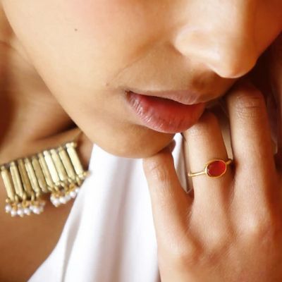 Bijoux - BAGUE PLAQUÉ OR "DROP" CORNALINE - KARAWAN AUTHENTIC