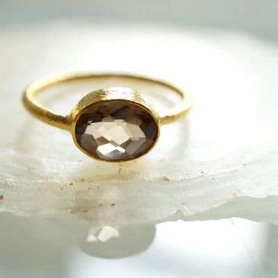 Jewelry - GOLD-PLATED RING\" DROP\” SMOKY QUARTZ - KARAWAN AUTHENTIC