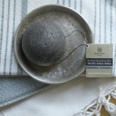 Beauty products - ORGANIC KONJAC SPONGE ENRICHED WITH BAMBOO CHARCOAL - IN BULK - KARAWAN AUTHENTIC