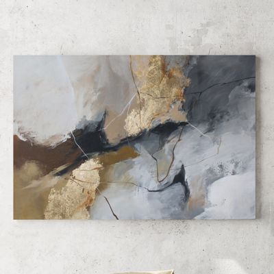 Paintings - Original handmade wall art. Abstract gray gold painting "Desert 2" - MATISS ART STUDIO
