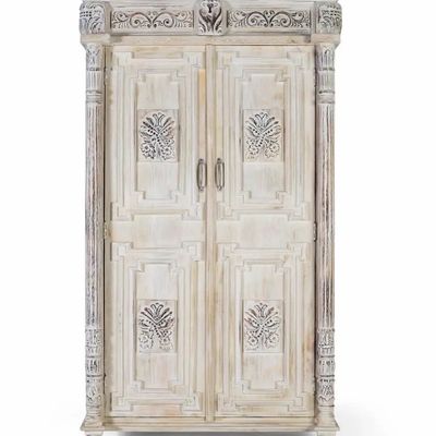 Wardrobe - Aged white mango wood cabinet with a sophisticated touch - GINER Y COLOMER