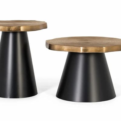 Tables basses - Lot de 2 tables basses en métal et cuivre vieilli - GINER Y COLOMER