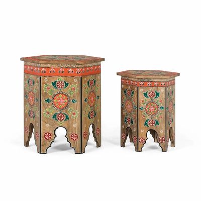 Tabourets - Lot de 2 tabourets sculptés et peints à la main - GINER Y COLOMER