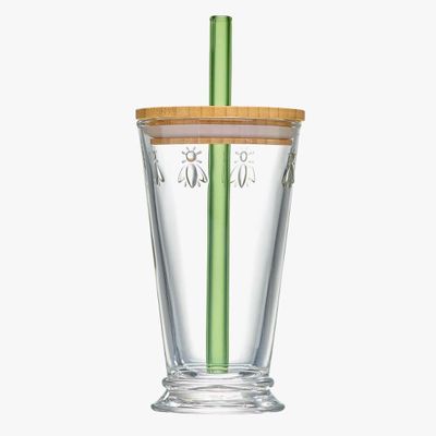 Glass - BUBBLE TEA BEE box with lid and green straw - LA ROCHÈRE