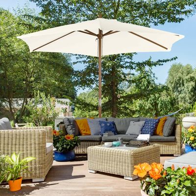 Sunshades - Straight hexagonal parasol dim. Ø 2.5 x 2.3H m bamboo polyester - AOSOM BUSINESS