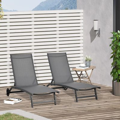 Deck chairs - Set of 2 reclining sun loungers in aluminum and textilene - AOSOM BUSINESS