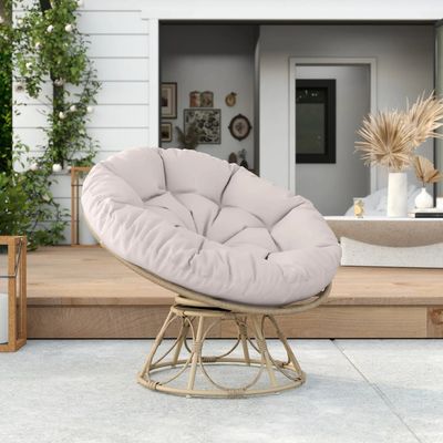 Lawn armchairs - Swivel papasan chair with cushion dia. 100 cm light grey - AOSOM BUSINESS