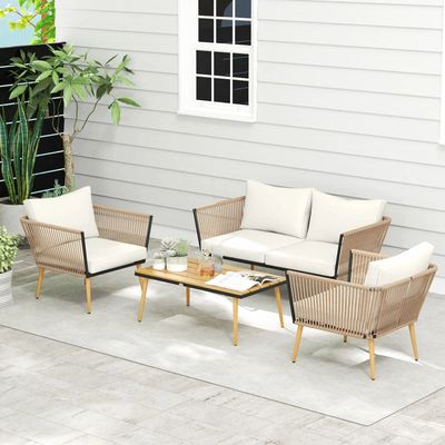Lawn sofas - 4-seater garden furniture set, 4 pieces, Scandinavian design, resin - AOSOM BUSINESS